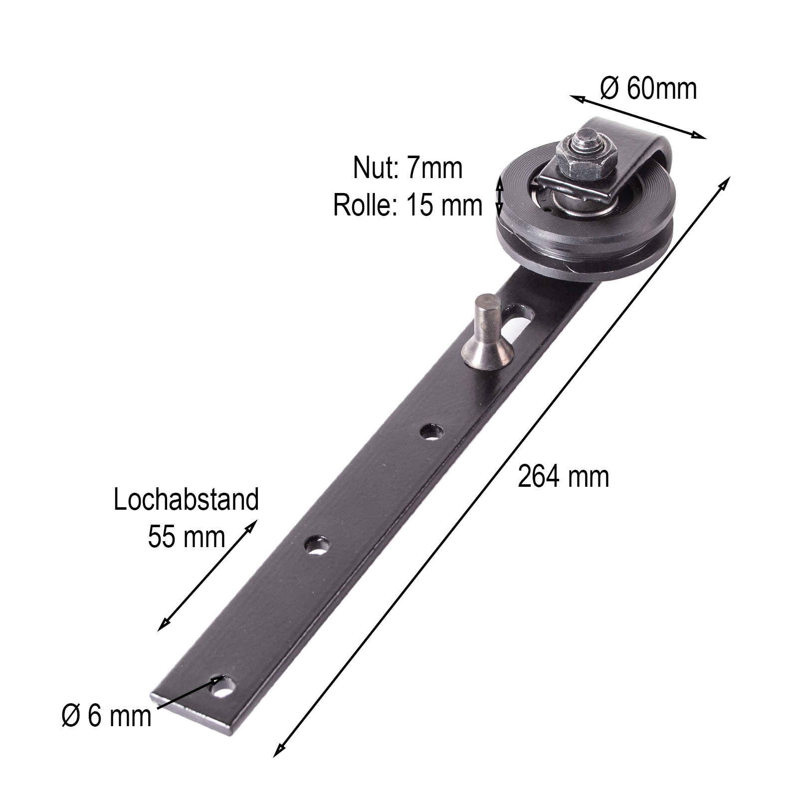 Rustikale Schiebetürrolle mit Bügel Nylon - schwarz Ø60 | Ø90 mm