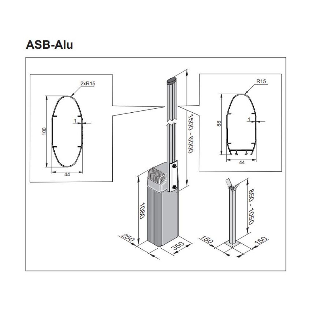 Parkschranke ASB-ALU mit LED komplette Schrankenanlage inkl. Handsender