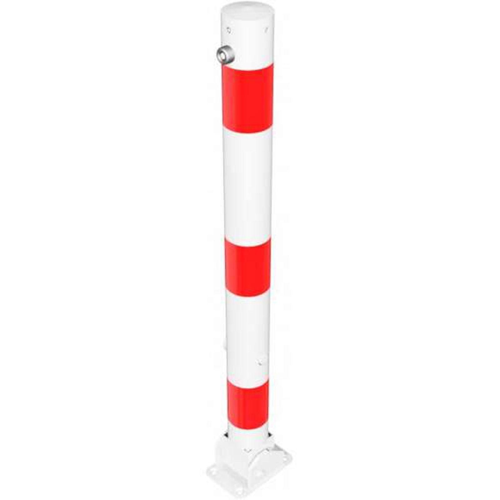 Sperrpfosten Ø76 umlegbar 476FUB weiß/rot beschichtet mit Bodenplatte und Dreikantverschluss