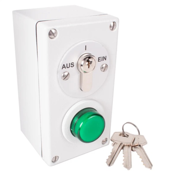 Schlüsselschalter aufputz, rastend mit grünem Leuchtmelder APB2-1RL